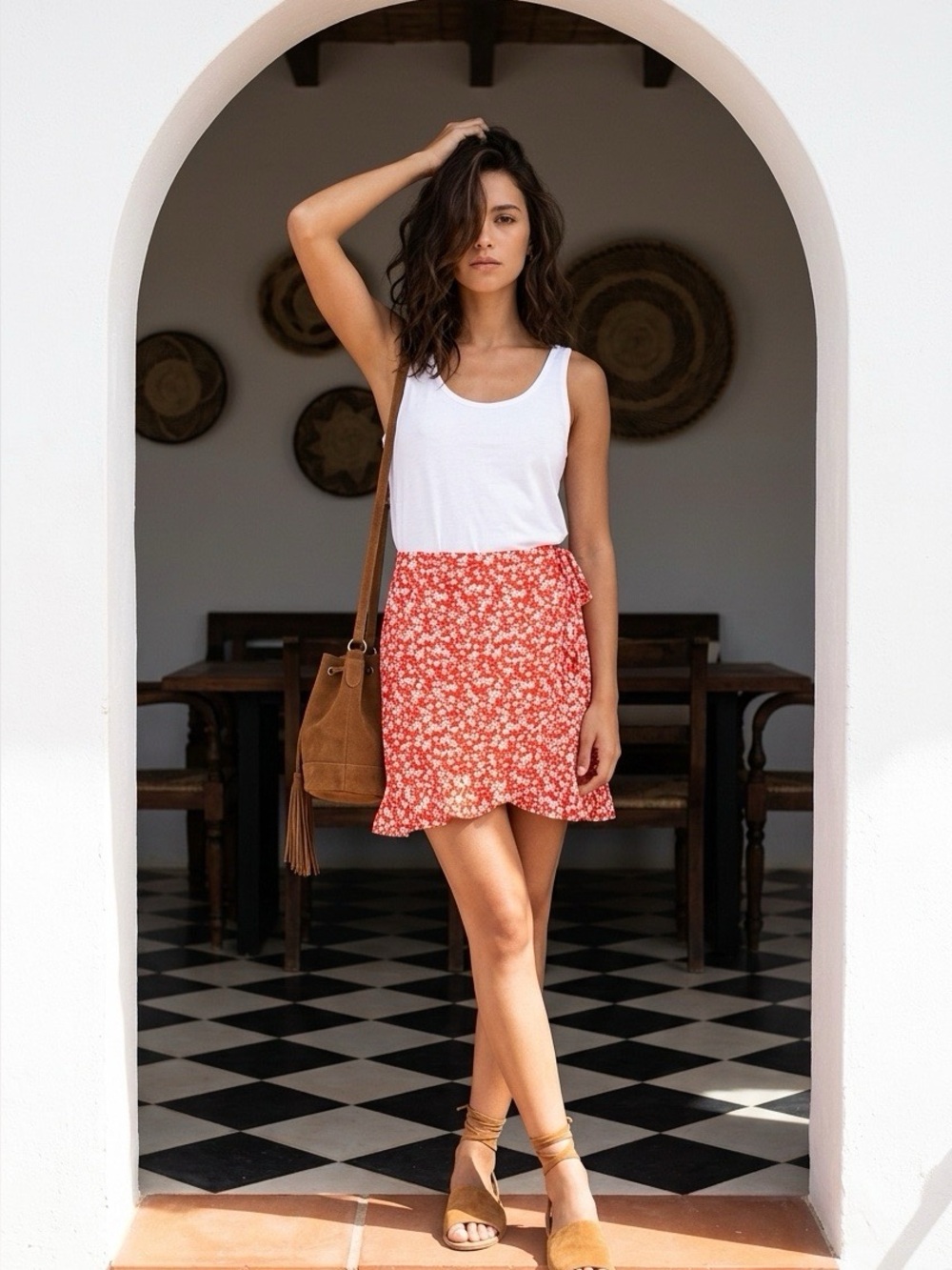J. Crew Red Floral Wrap Skirt - M
